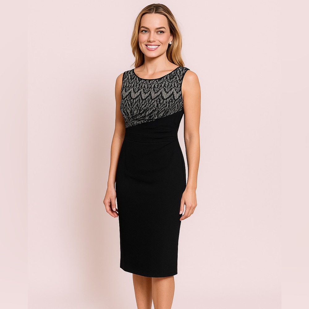 Elegant Black and White Midi Dress 20inches PTP